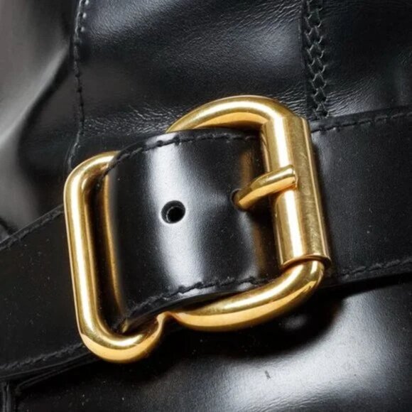 Prada Blue Fur Black Leather Moto Boots - Picture 8 of 10